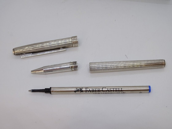 Image 1 of Penna a sfera scanalata Dior, metallo argentato, anni '70 - Francia