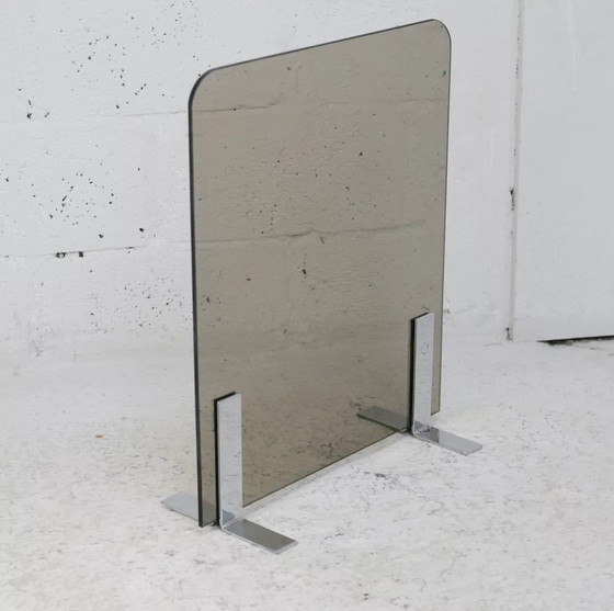 Image 1 of Pare-feu Saint-Gobain, Acier Chromé et Verre Fumé, France