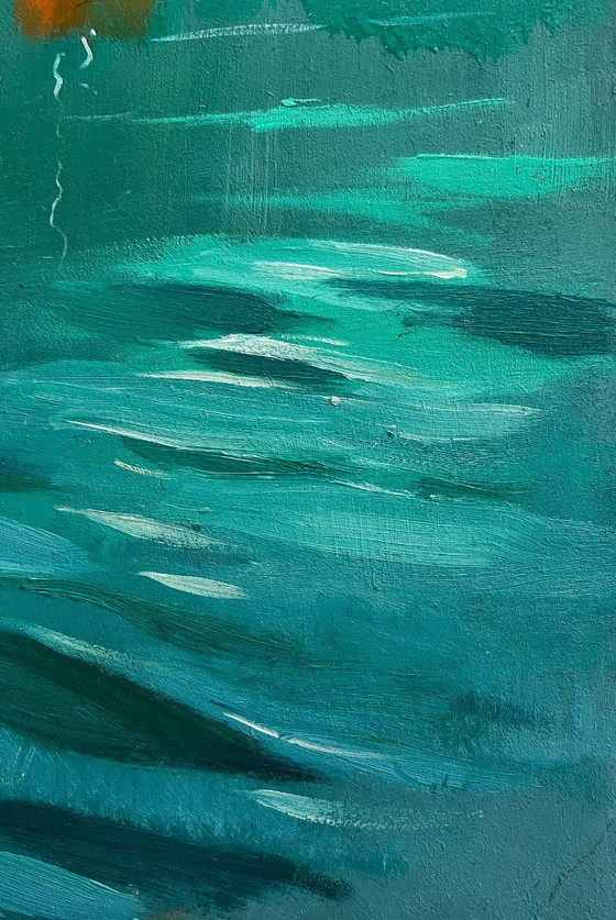 Image 1 of Original Oil Painting Rock Landscape The sea washes the mountains