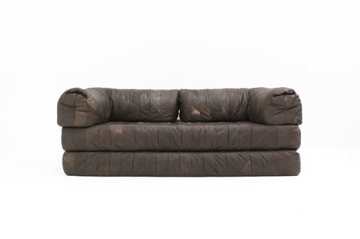 Vintage leren patchwork sofa  daybed jaren 70