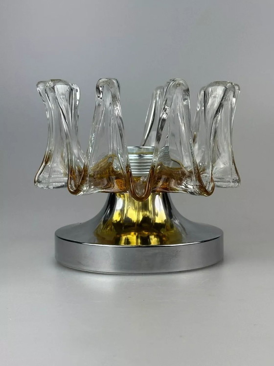 Image 1 of Lámpara de pared de los años 60 y 70, aplique de pared de metal y cristal de Murano, diseño de la era espacial