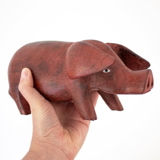 Image 1 of Statue de cochon en bois, style rustique