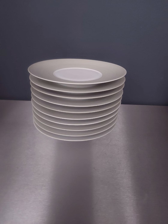 Image 1 of Yellow Chrome x JL Coquet Limoges – Hemisphere White Satin dessert borders (set of 10 | Ø 21 cm)