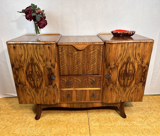 Image 1 of Art Deco Vintage Brocante Burr Walnut Cocktail Sideboard Bar 1930