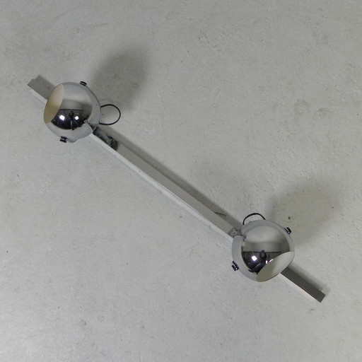 2 chrome-plated ball spotlights on rail, 1950s