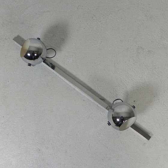 Image 1 of 2 chrome-plated ball spotlights on rail, 1950s
