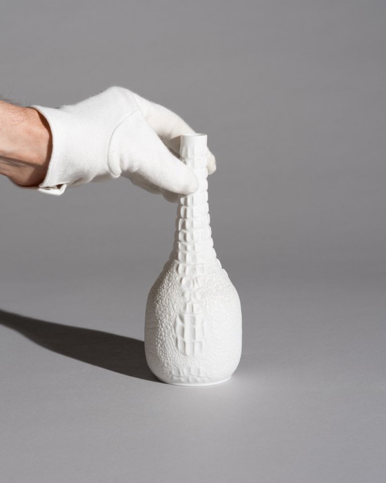 Image 1 of AK Kaiser Biscuit Porcelain Reptile Crocodile Vase Trio Manfred Frey Germany 70s