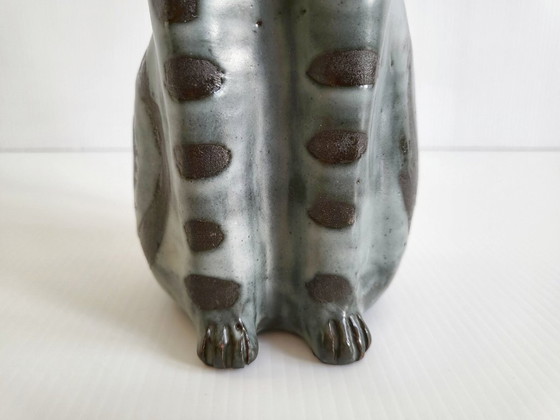 Image 1 of Vintage likeurfles uit de jaren 60 met kattenmotief, keramiek, jaren 60, zie handtekening.