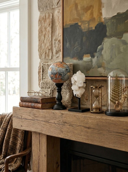 Duo decorativo: sfera di diaspro Maligano e gruppo di quarzo su piedistalli.