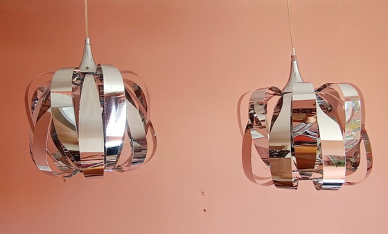 2x Pendelleuchten aus verchromtem Metall im Space-Age-Stil (photo 2 of 10)
