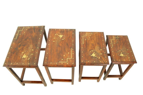 Tables gigognes en palissandre italien avec incrustations de cuivre – Tables d'appoint, Wood, Copper (photo 10 of 11)