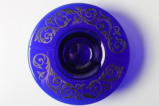 Image 1 of Mid-cetury Rare Cobalt Blue Crystal and Silver Bowl / Fani Argento / Florence / Italy / 1930s