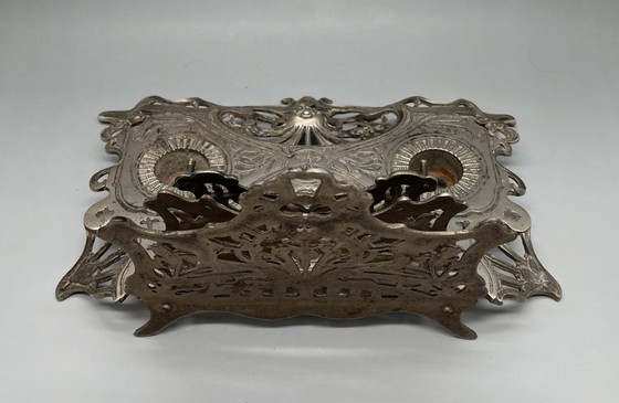 Image 1 of Jugendstil Briefhalter & Schreibzeug – Gusseisen Floral (Modell 1281) – ca. 1900