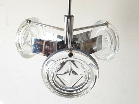 Image 1 of Vintage 1970s Ceiling Light, Glass & Chrome, 70s Space Age