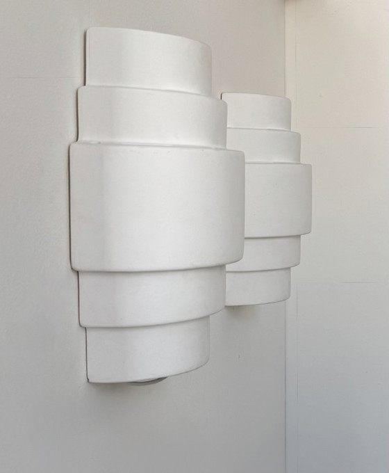 Image 1 of Paar antike Gipswandleuchten, mattweiß, Frankreich 1980