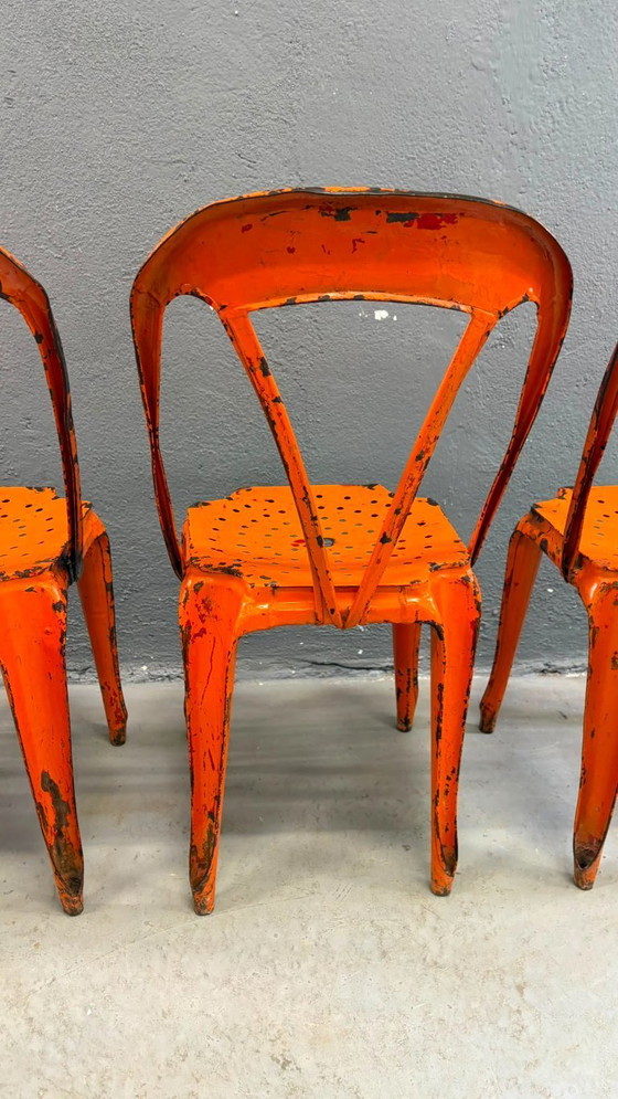 Image 1 of Set van vier industriële metalen eetkamerstoelen van Joseph Mathieu, gelakt staal, jaren 1920, Frankrijk