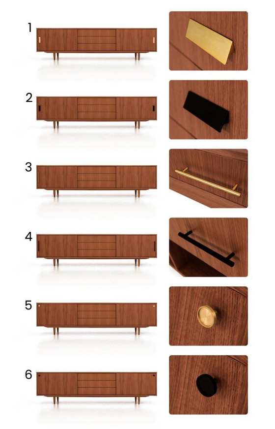 Image 1 of Dressoir gebeitst teak T-S02 schuifdeur en 3 laden 200