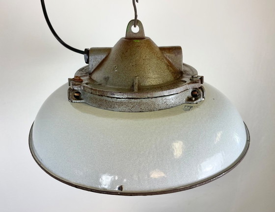 Image 1 of Industrial Grey Enamel Factory Pendant Lamp in Cast Iron from Zaos, 1960s