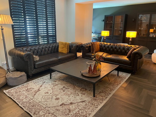 2x Chesterfield 3-Seater Vintage Truffle