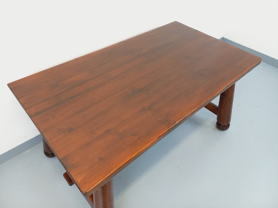 Image 1 of Brutalist rectangular dining table by Georges Robert in dark pine wood from the 1950s/60s