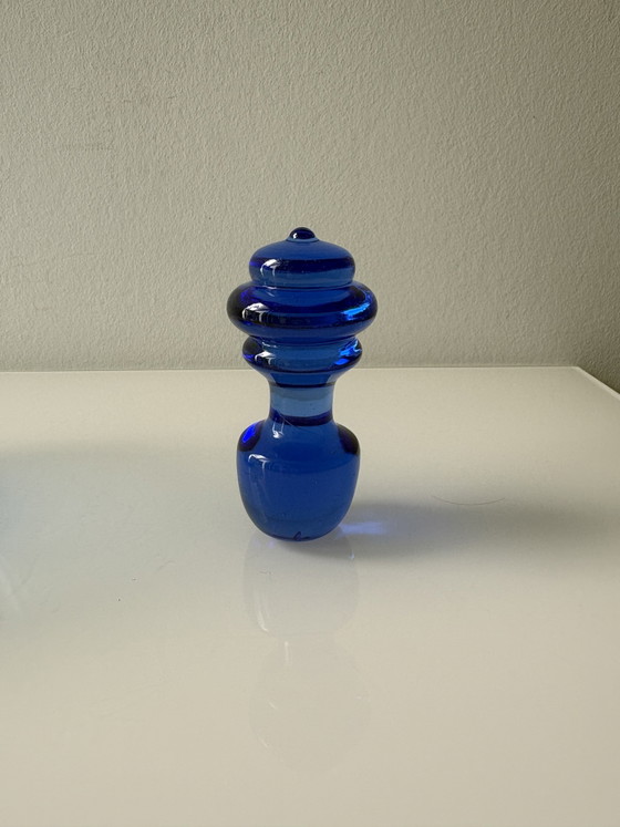 Blauwe karaf met stop, merk Blenko, model Jetson – Blenko Art Glasd, Glazen & Karaffen, Glass (photo 6 of 12)