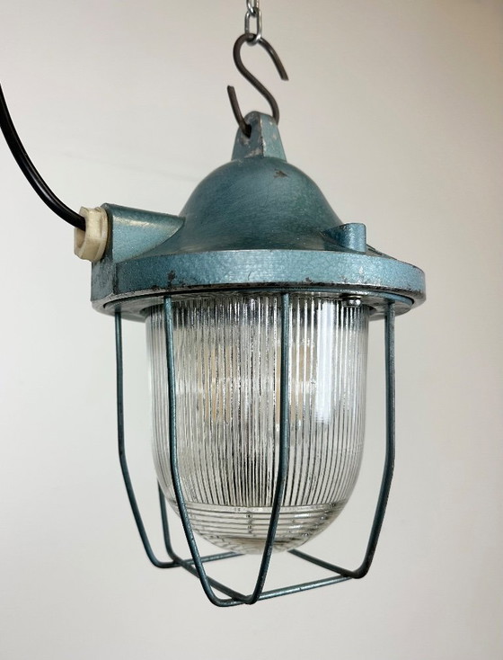 Image 1 of Blaue Industriebunkerleuchte von Polam Gdansk, 1970er Jahre