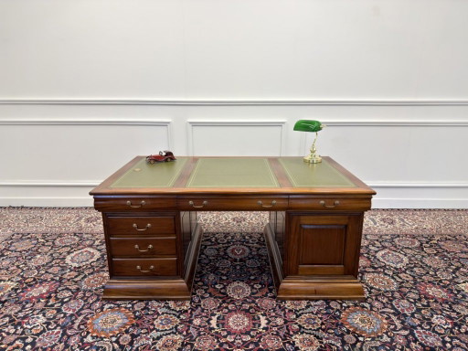 Großer englischer Partner-Schreibtisch – bureau, Leather, Wood (photo 2 of 20)