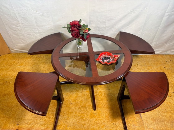 Vintage G-Plan Round Coffee Table & 4 Nested Stools | 1970s | Mahogany & Glass | Mid-Century Retro Design A (photo 5 of 18)