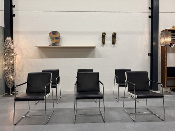 Image 1 of 6 sedie da pranzo Leolux Orchid in pelle grigia e nera