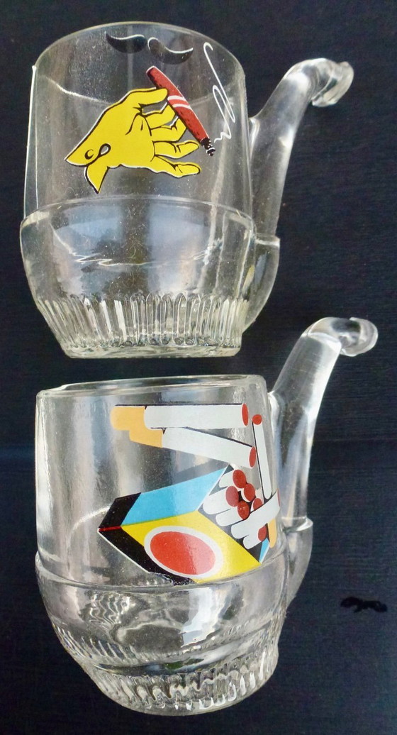 Image 1 of Antieke pijpvormige shotglaasjes uit de jaren 70 van de vorige eeuw.