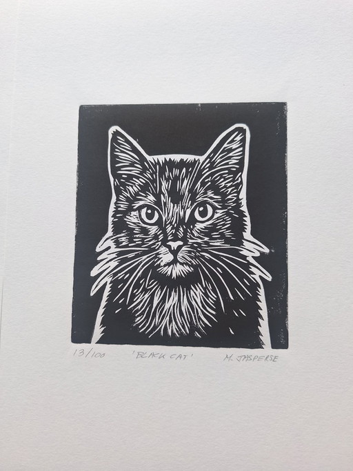 Linoprint 'Black cat'