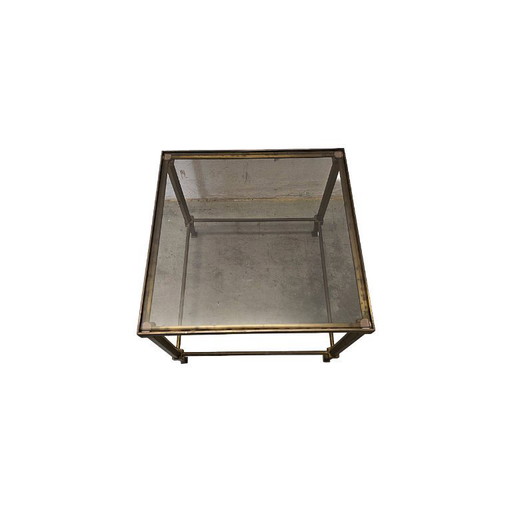 Table d'appoint vintage française en laiton avec verre fumé, années 1950