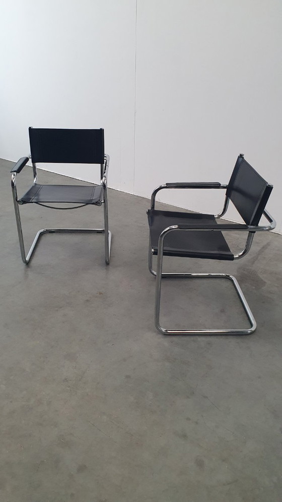 Image 1 of Mart Stam S34 vintage stoelen Fasem Italië 1970s tuigleer bauhaus