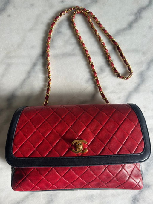 Borsa Chanel a patta singola, rossa e nera