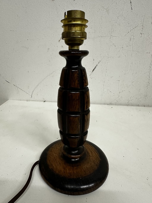 Pied De Lampe En Bois Sculpté Vintage Attribué À Charles Dudouyt H 20 Cm