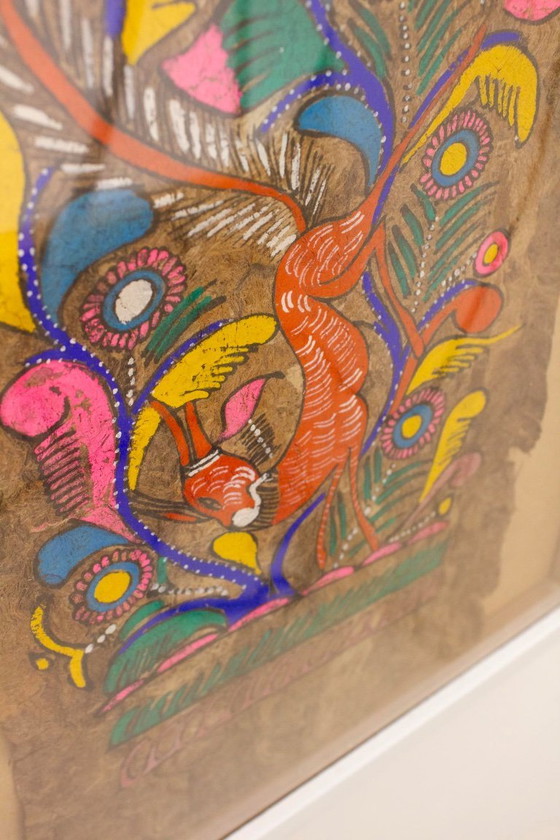 Image 1 of Vintage Mexican Amate bark folklore painting on bark paper