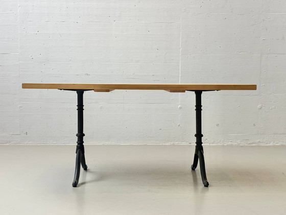 Image 1 of Solid beechwood coffee table with cast iron legs, 1980s