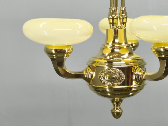 Image 1 of Neoclassical Art Deco Brass Chandelier, Czechoslovakia, 1930s