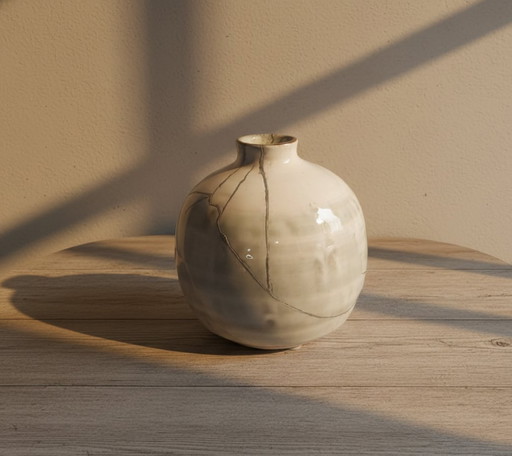 "Winter Mist" Vase – Traditional Kintsugi in Pure Silver