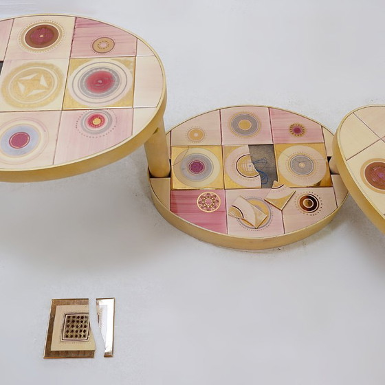Image 1 of French pink ceramic swivel coffee table, signed Georges Pelletier, 1960s