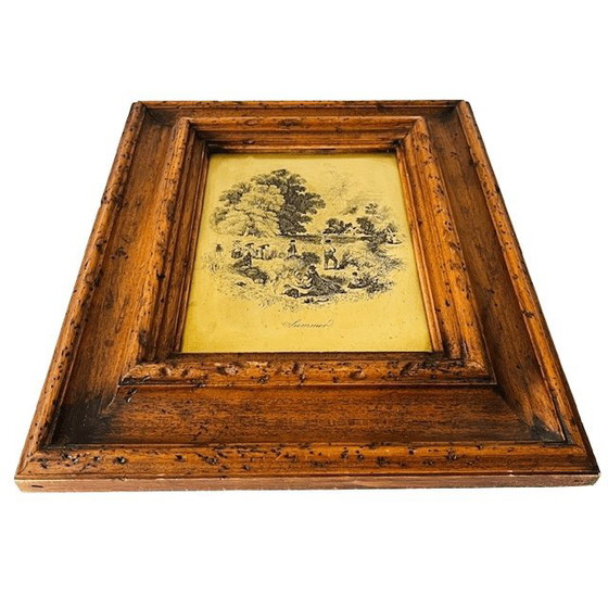Image 1 of Antique framed copper engraving of a summer landscape "Summer" 1890s