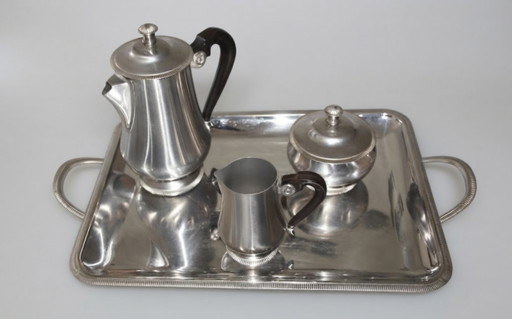 Élégant service à café/thé L'Étang & Rémy en acier inoxydable – 4 pièces avec plateau