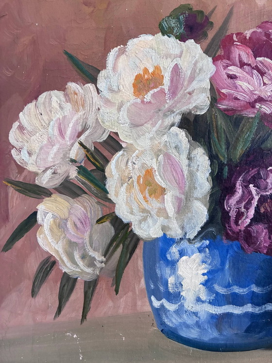 Image 1 of Vintage original floral oil painting, Signed flower art