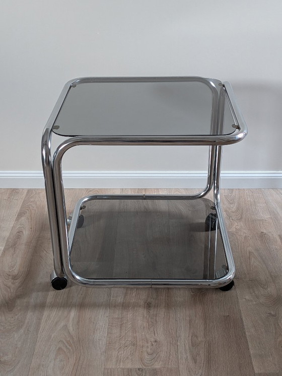 Image 1 of Vintage Space Age Chrome & Smoked Glass Trolley