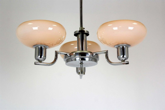 Image 1 of Lustre Art Déco Bauhaus chromé de Napako, ancienne Tchécoslovaquie, années 1940