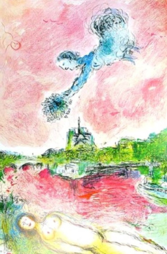 Image 1 of "Vue Sur Notre Dame" Lithograph by Marc Chagall 1981