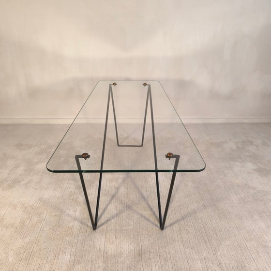 Image 1 of 😍 Stunning AIRBORNE asymmetrical coffee table, 1950s style, glass and lacquered metal, Made in Montreuil 😍