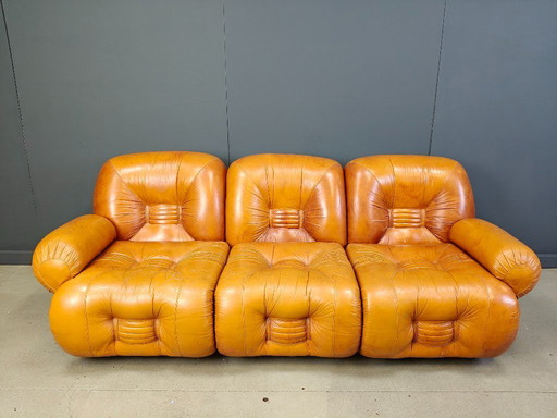 Mid Century italienisches Leder 3-Sitzer Sofa, 1970er Jahre