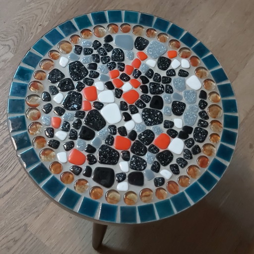 Table d'appoint rétro années soixante en céramique mosaïque – bijzettafels, Metal, Ceramic