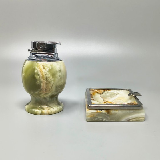 1960s Mid-Century Modern Italian Onyx Smoking Set with Table Lighter & Ashtray – Decorative Objects, Marble (photo 4 of 8)